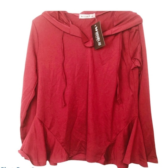 Double JU Burgundy hoodie top‎ S XL - Picture 1 of 8